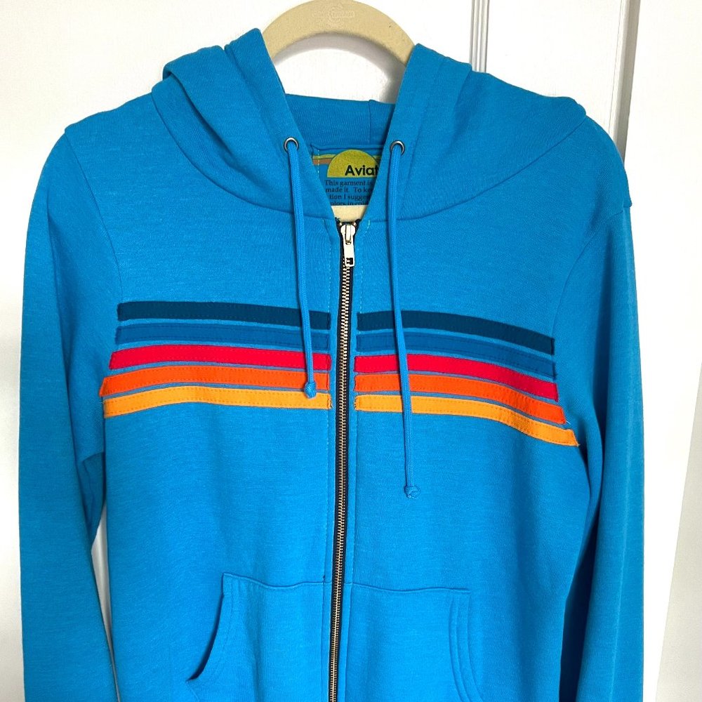 NWOT $189 sold out Aviator Nation 5 Stripe Hoodie, M, Ocean 2